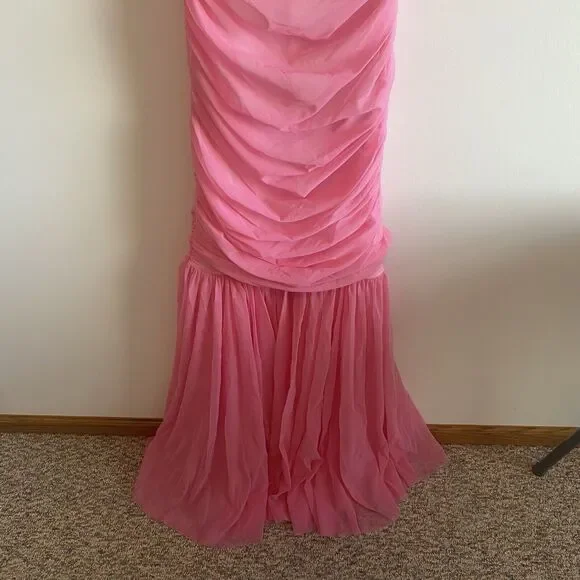 Norma Kamali Pink Walter Ruched Off‎ The Shoulder Fishtail Gown Size XS - Picture 7 of 16